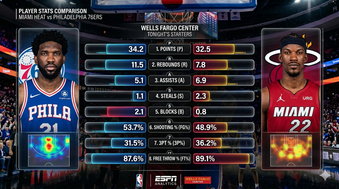 miami heat vs 76ers match player comparison